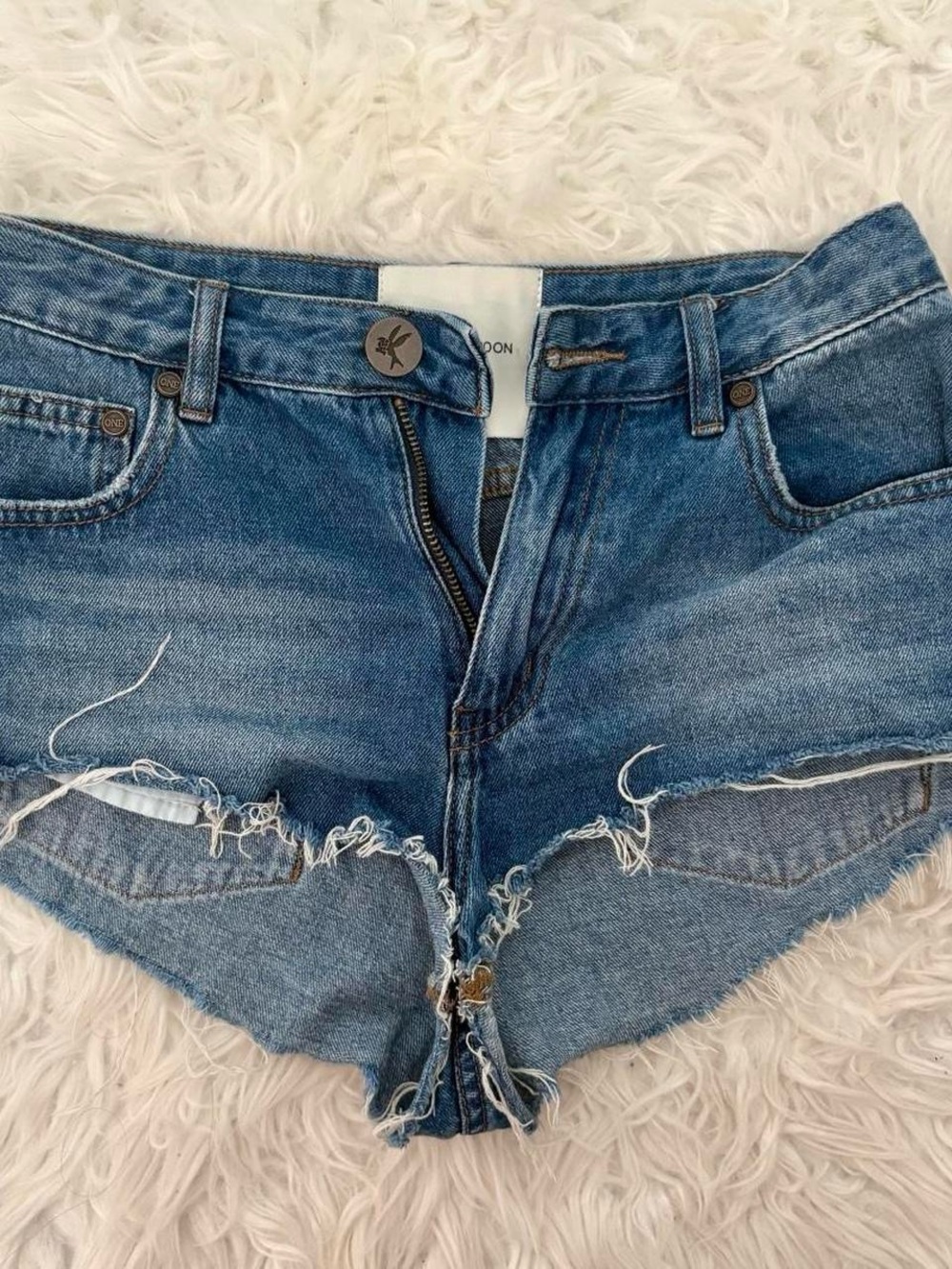 One Teaspoon Frayed Hem Blue Denim Cutoff Shorts